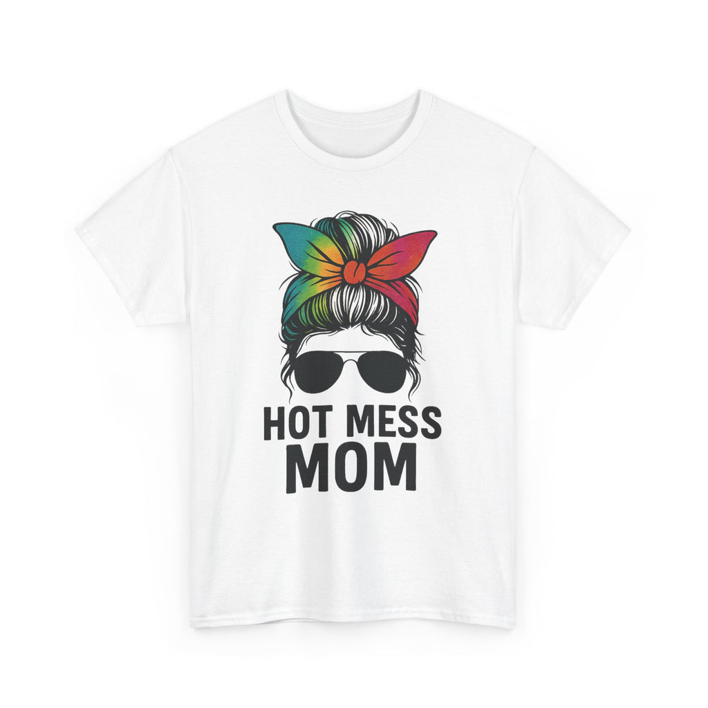 Hot Mess Mom T-Shirt — Messy Bun Graphic Tee for Moms
