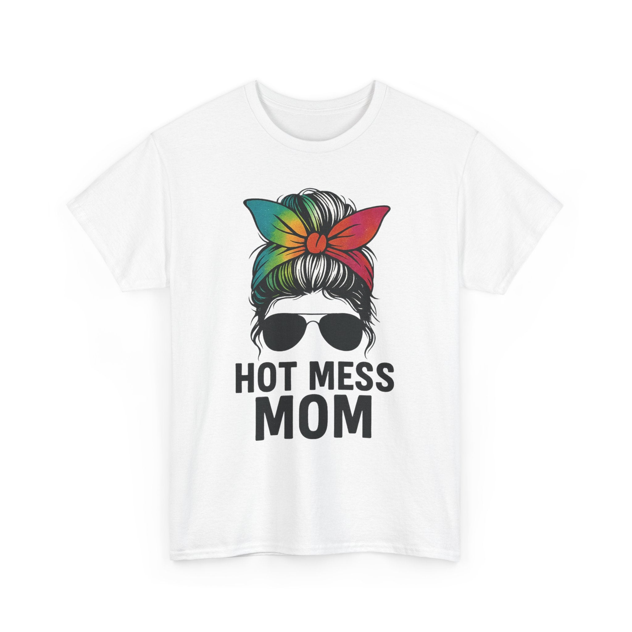 Hot Mess Mom T-Shirt — Messy Bun Graphic Tee for Moms