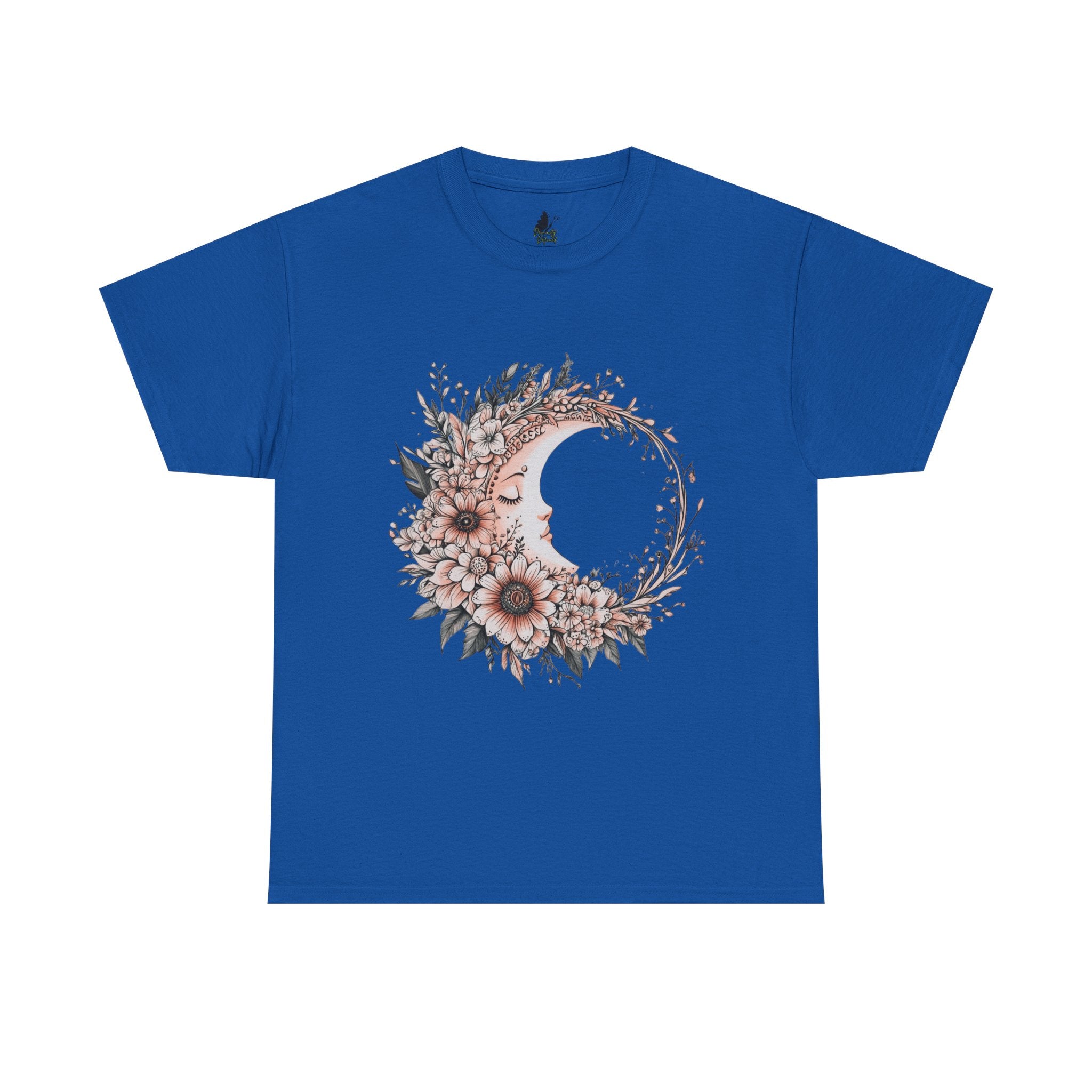 Boho Moon Floral Tee — Pink Moon with Flowers & Leaves