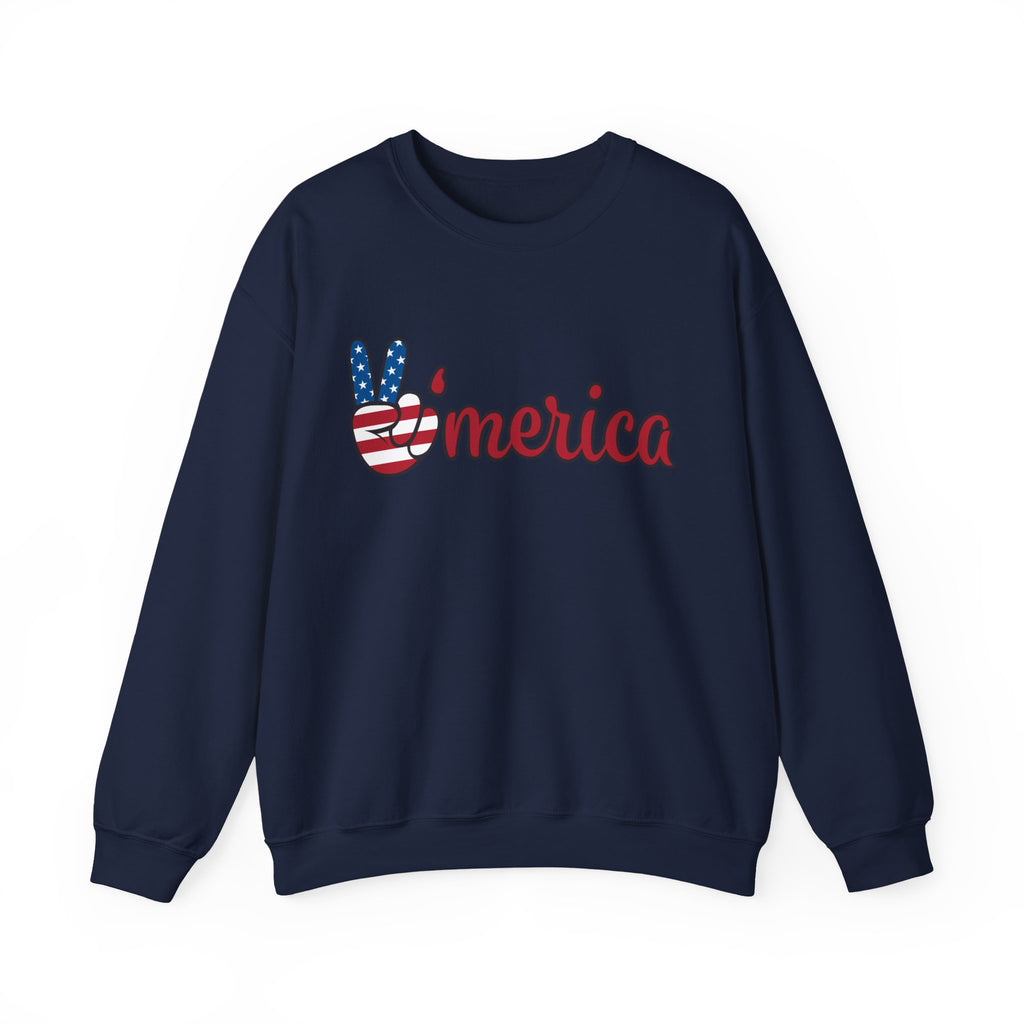 'Merica Peace Sign Sweatshirt – Patriotic USA Flag Crewneck