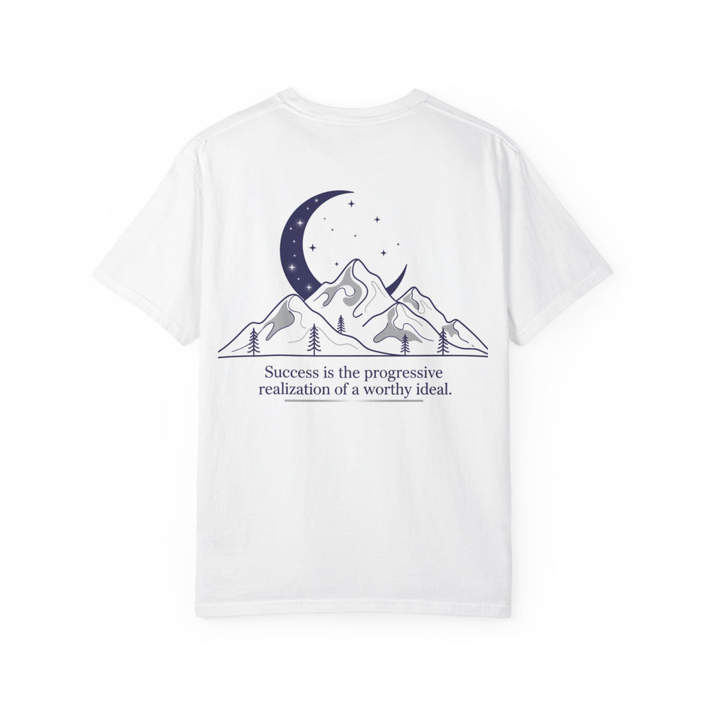 Mountain Moon Line-Drawn Tee — "Success" Inspirational Quote