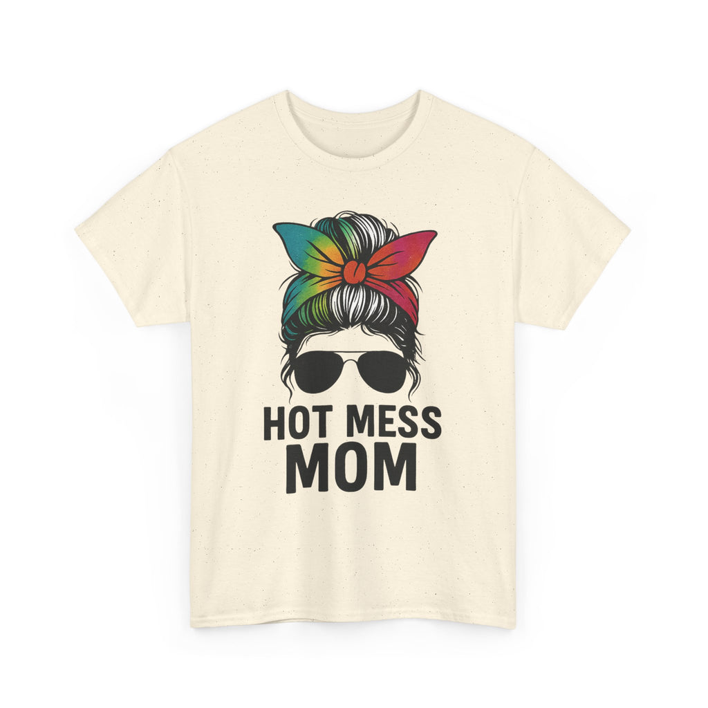 Hot Mess Mom T-Shirt — Messy Bun Graphic Tee for Moms