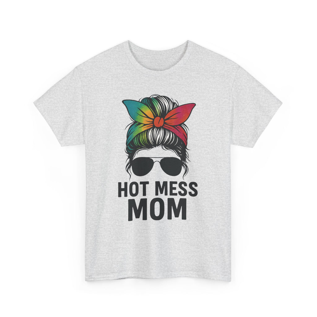 Hot Mess Mom T-Shirt — Messy Bun Graphic Tee for Moms