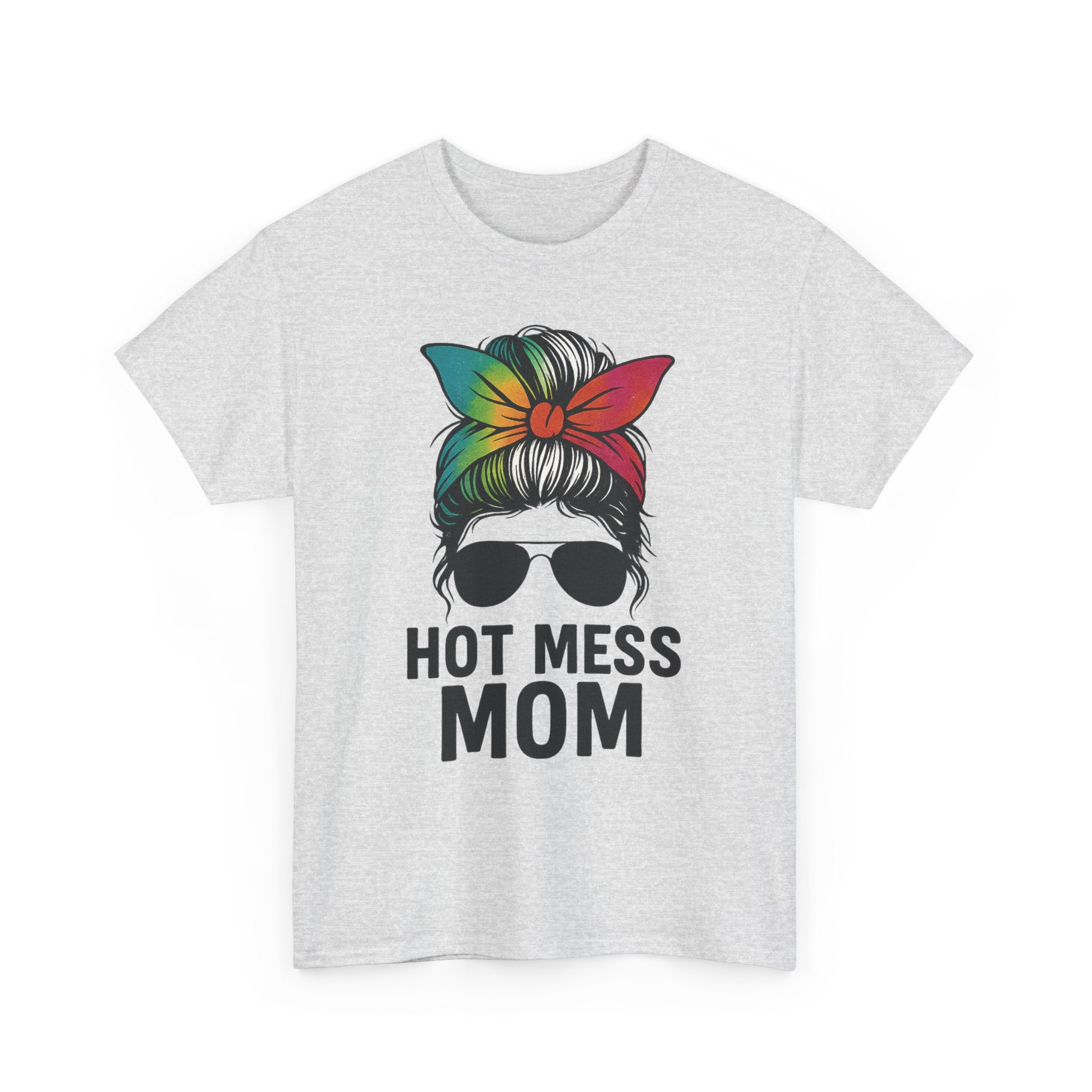 Hot Mess Mom T-Shirt — Messy Bun Graphic Tee for Moms