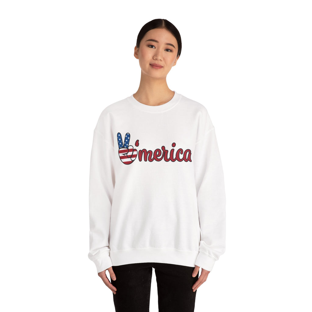 'Merica Peace Sign Sweatshirt – Patriotic USA Flag Crewneck
