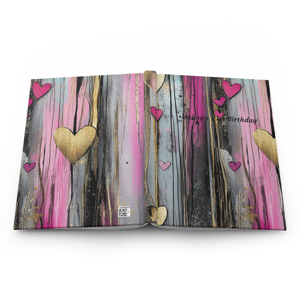 Pink Gold Heart Hardcover Journal — Birthday Gift Notebook