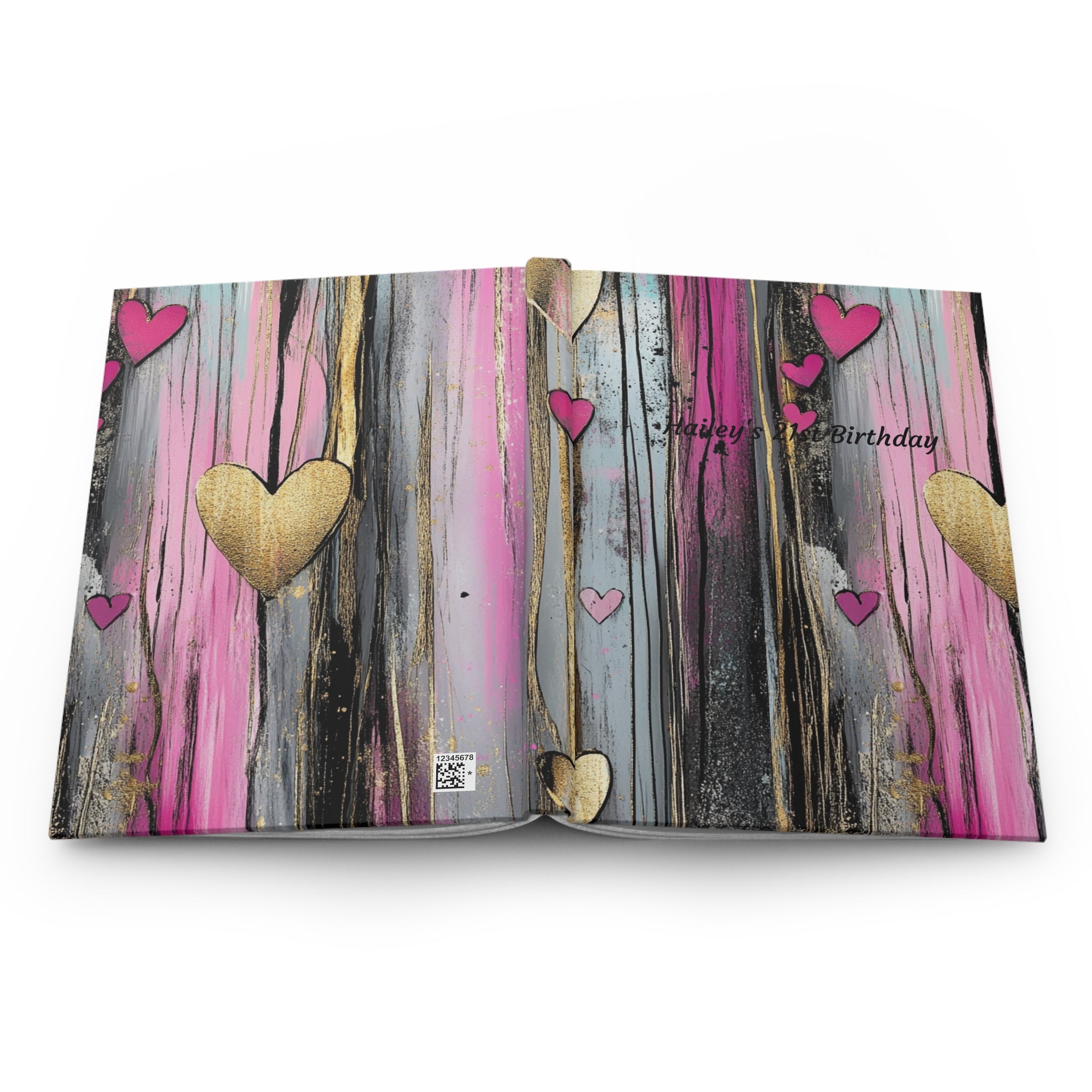 Pink Gold Heart Hardcover Journal — Birthday Gift Notebook