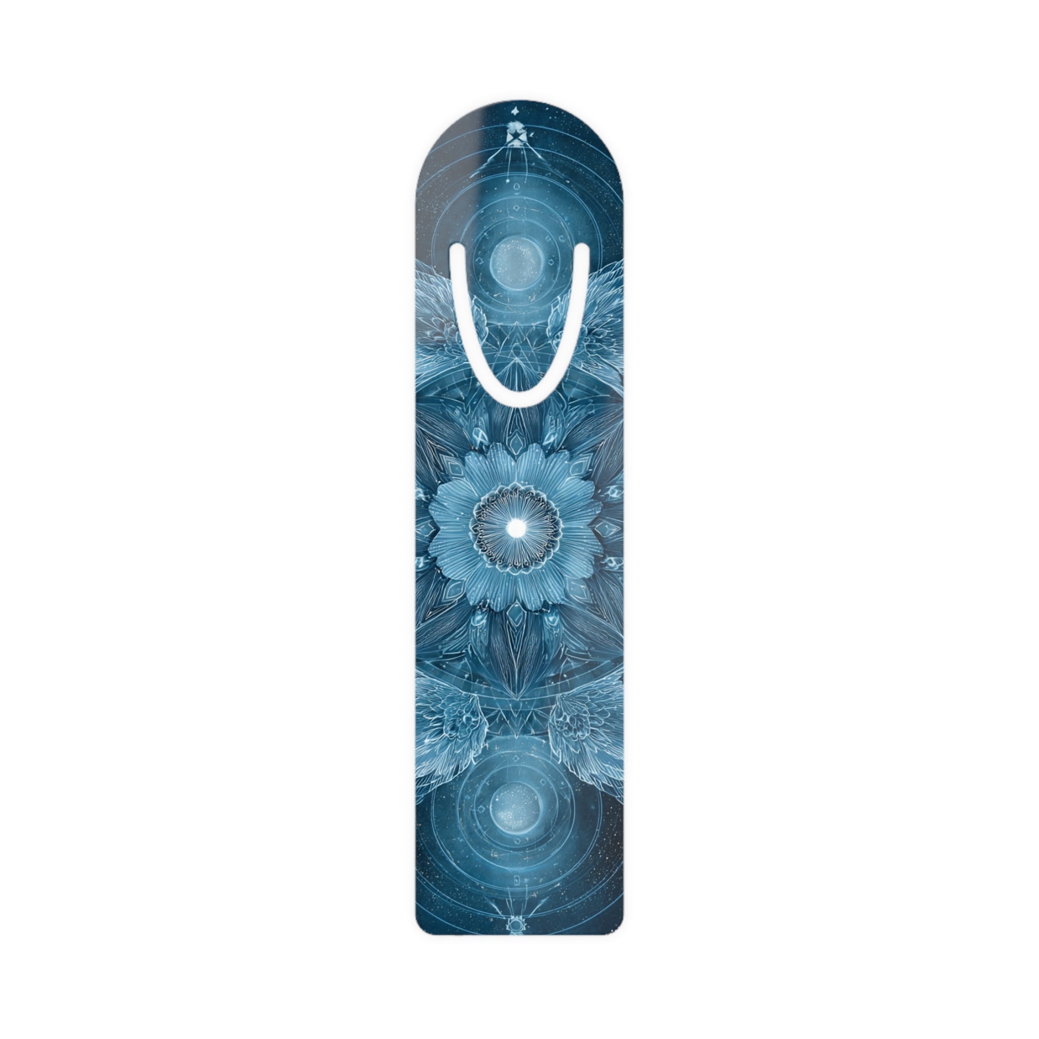 Blue Mandala Metal Bookmark — Floral Kaleidoscope Reading Gift
