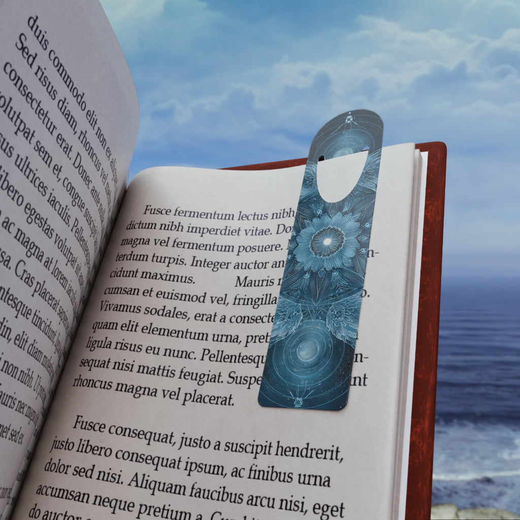 Blue Mandala Metal Bookmark — Floral Kaleidoscope Reading Gift