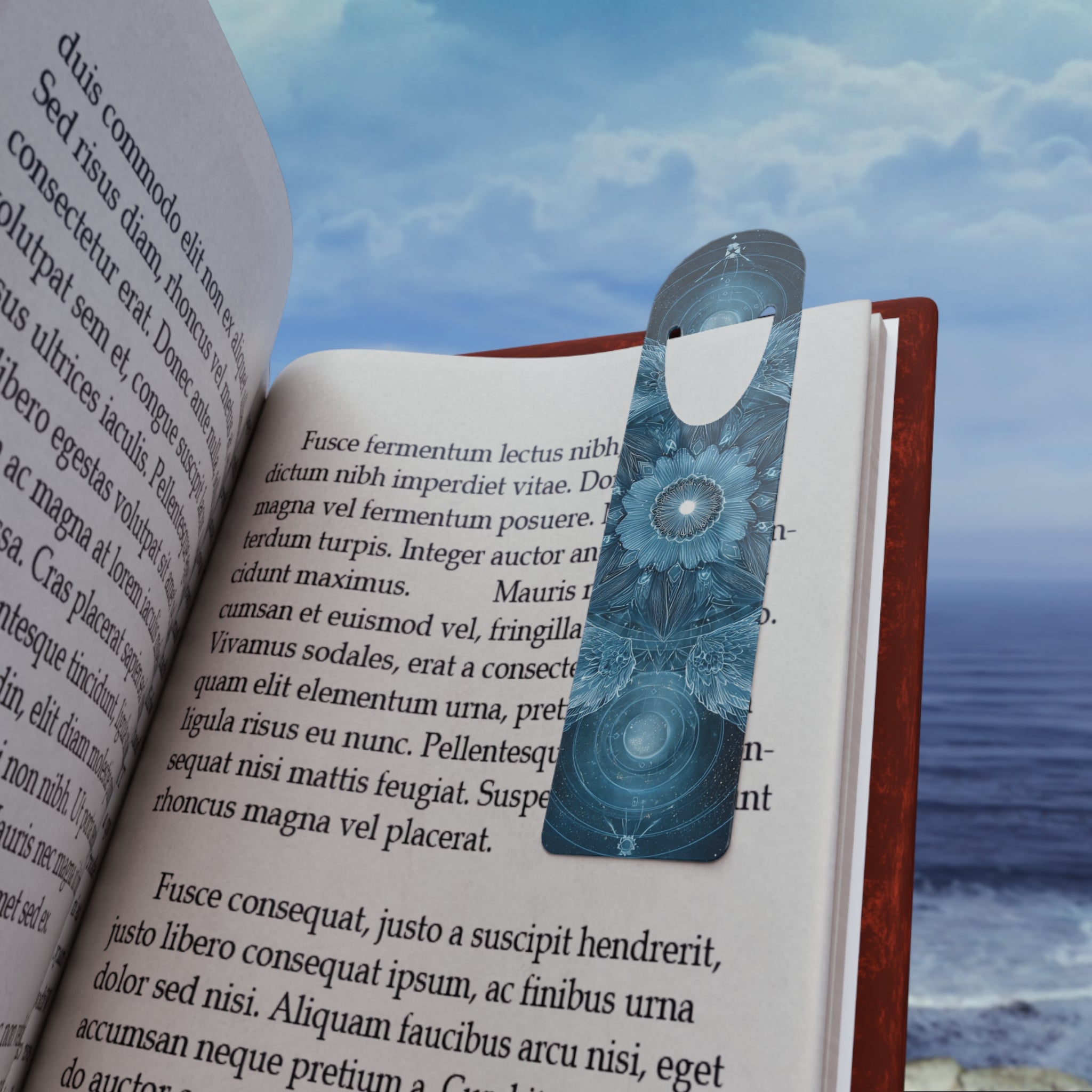 Blue Mandala Metal Bookmark — Floral Kaleidoscope Reading Gift
