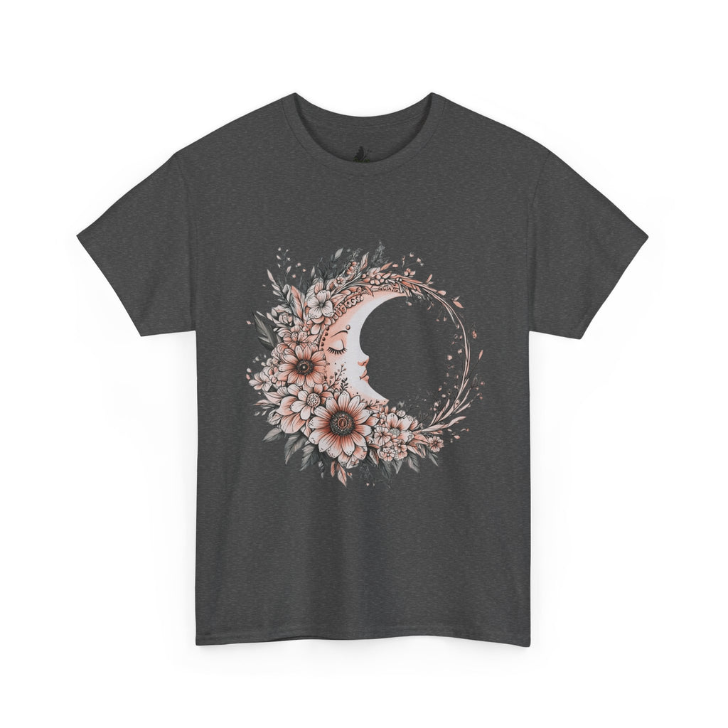 Boho Moon Floral Tee — Pink Moon with Flowers & Leaves