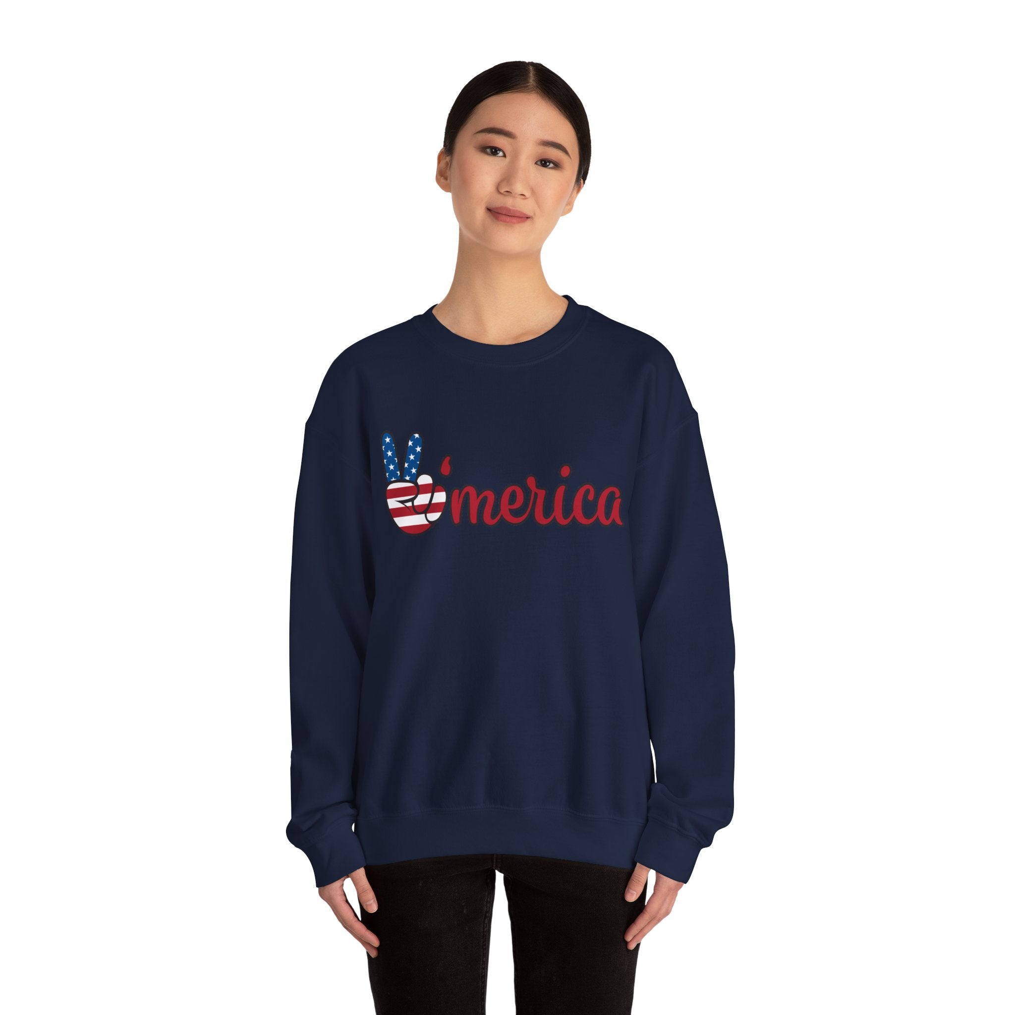 'Merica Peace Sign Sweatshirt – Patriotic USA Flag Crewneck