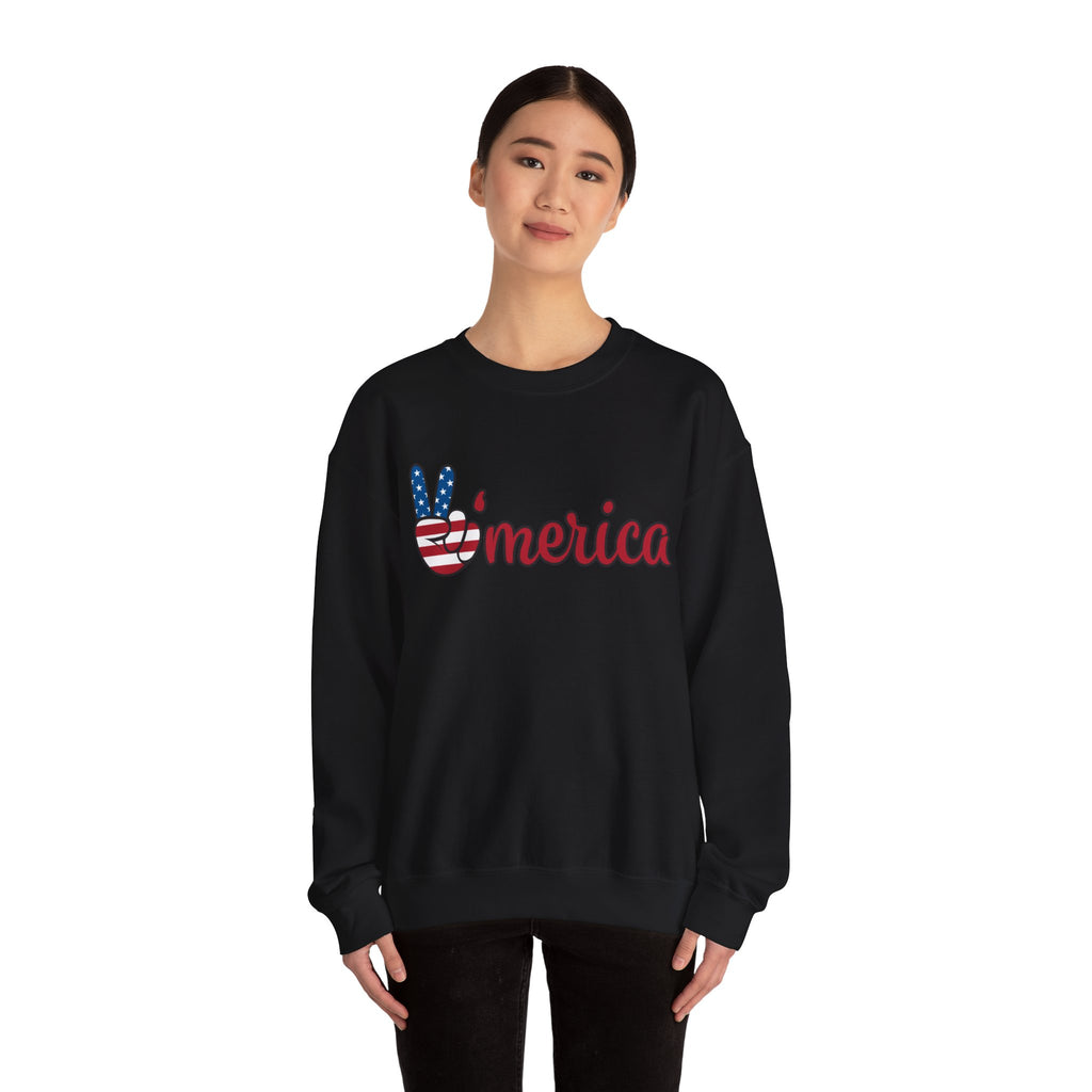 'Merica Peace Sign Sweatshirt – Patriotic USA Flag Crewneck