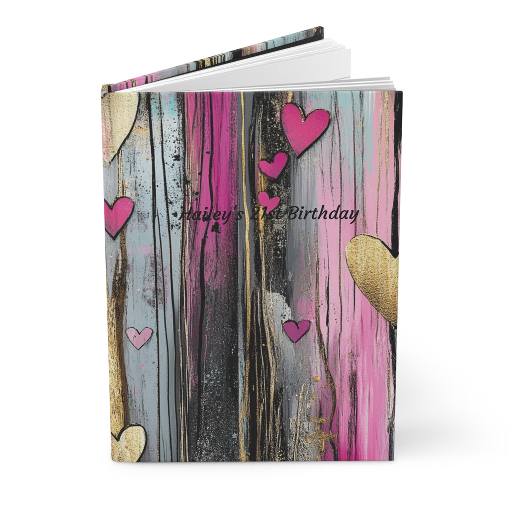 Pink Gold Heart Hardcover Journal — Birthday Gift Notebook