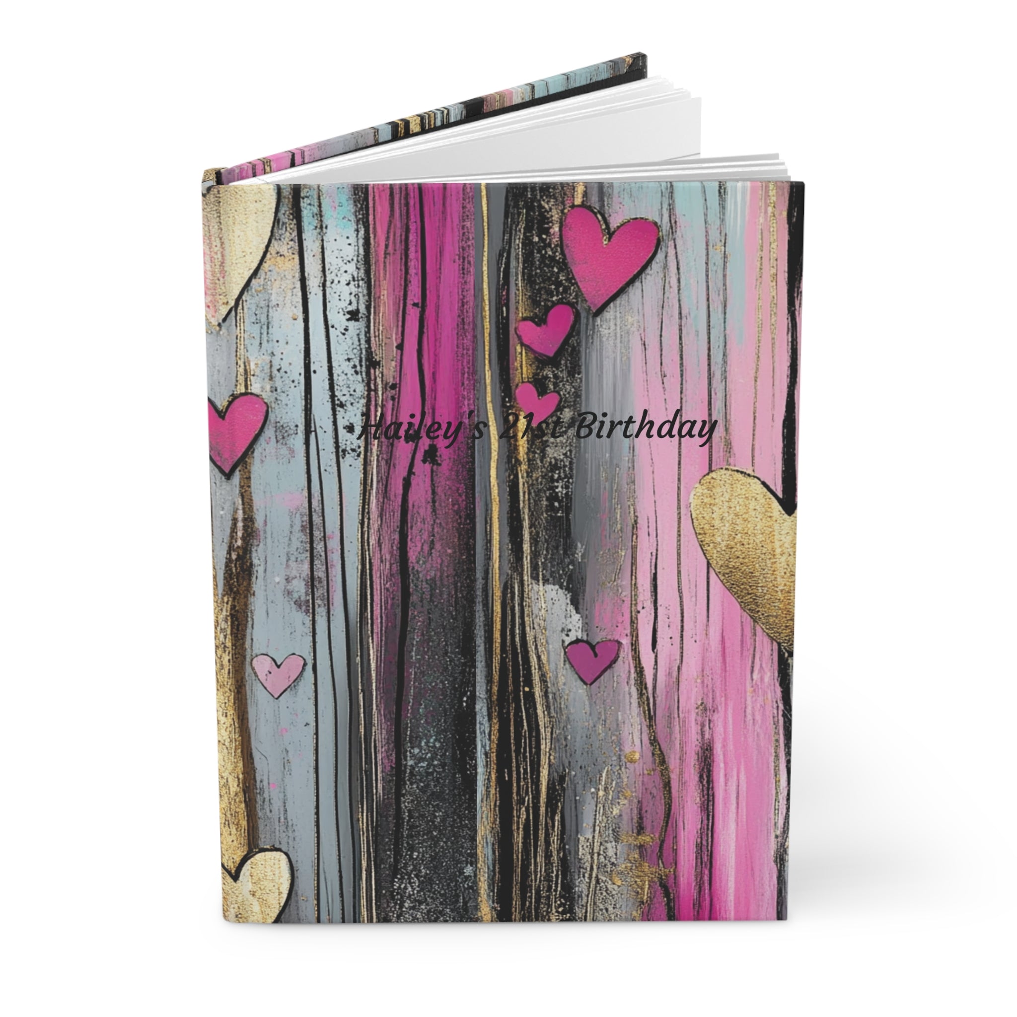 Pink Gold Heart Hardcover Journal — Birthday Gift Notebook