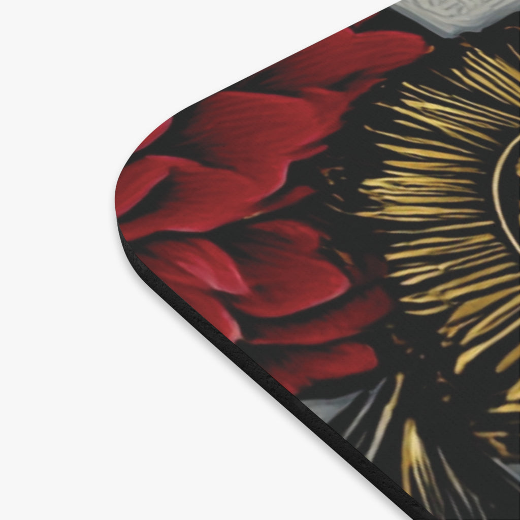 Floral Noir Gaming Mouse Pad — Red & Gold Botanical Desk Mat