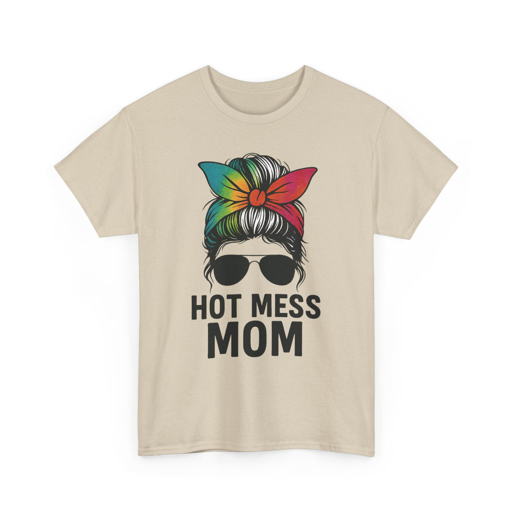 Hot Mess Mom T-Shirt — Messy Bun Graphic Tee for Moms