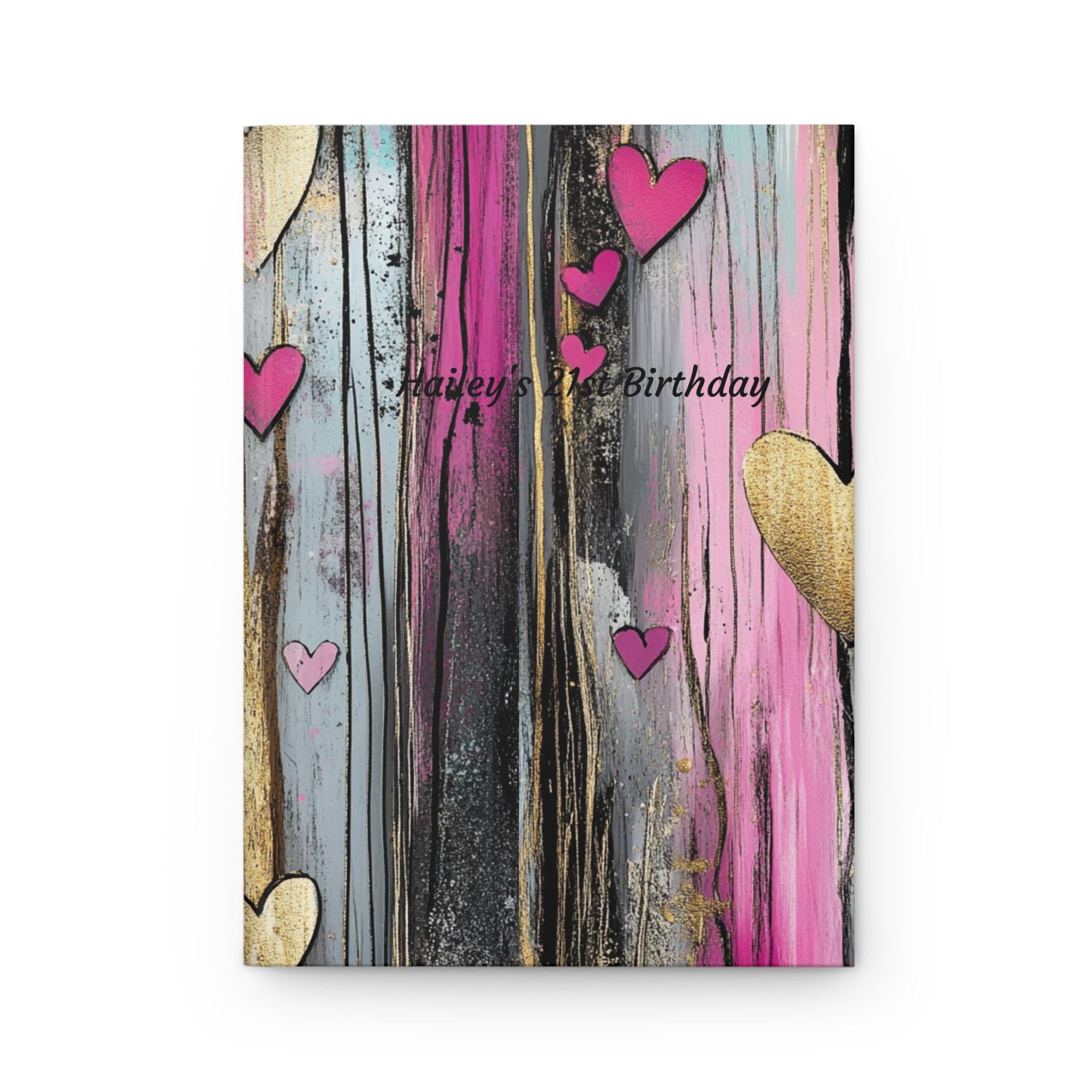 Pink Gold Heart Hardcover Journal — Birthday Gift Notebook