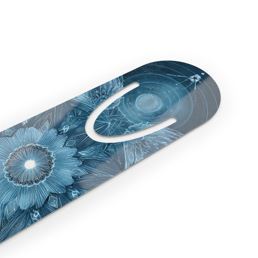 Blue Mandala Metal Bookmark — Floral Kaleidoscope Reading Gift